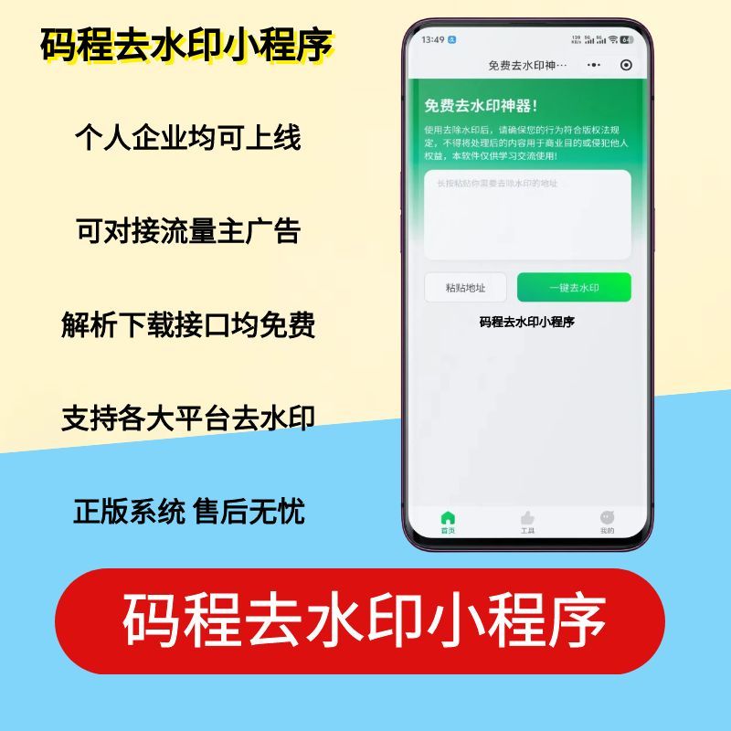 去水印流量主广告赚钱小程序正版源码-码程云