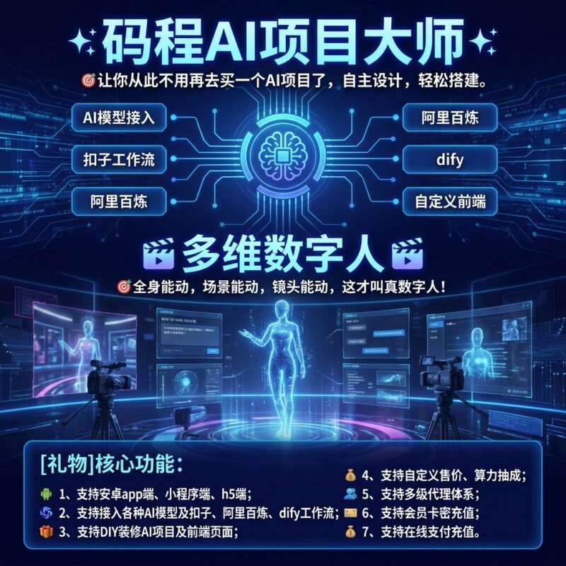 AI聚合项目大师多维数字人视频APP小程序h5多端系统搭建-码程云-软件服务平台