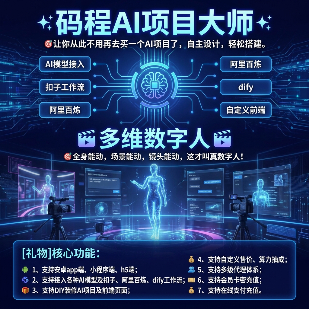 AI聚合项目大师多维数字人视频APP小程序h5多端系统搭建-码程云-软件服务平台